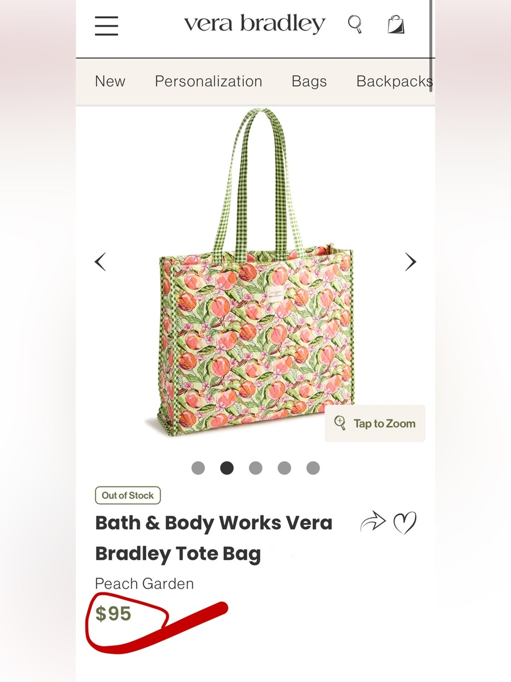 Bath & Body Works Vera Bradley 2006 Limited Edition Cotton Tote Bag Peach Garden - Picture 9 of 9
